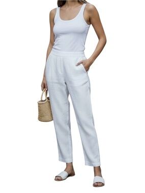 Enza Costa Women White 100% French Linen Casual Crop Trouser Pants Size 3 Large